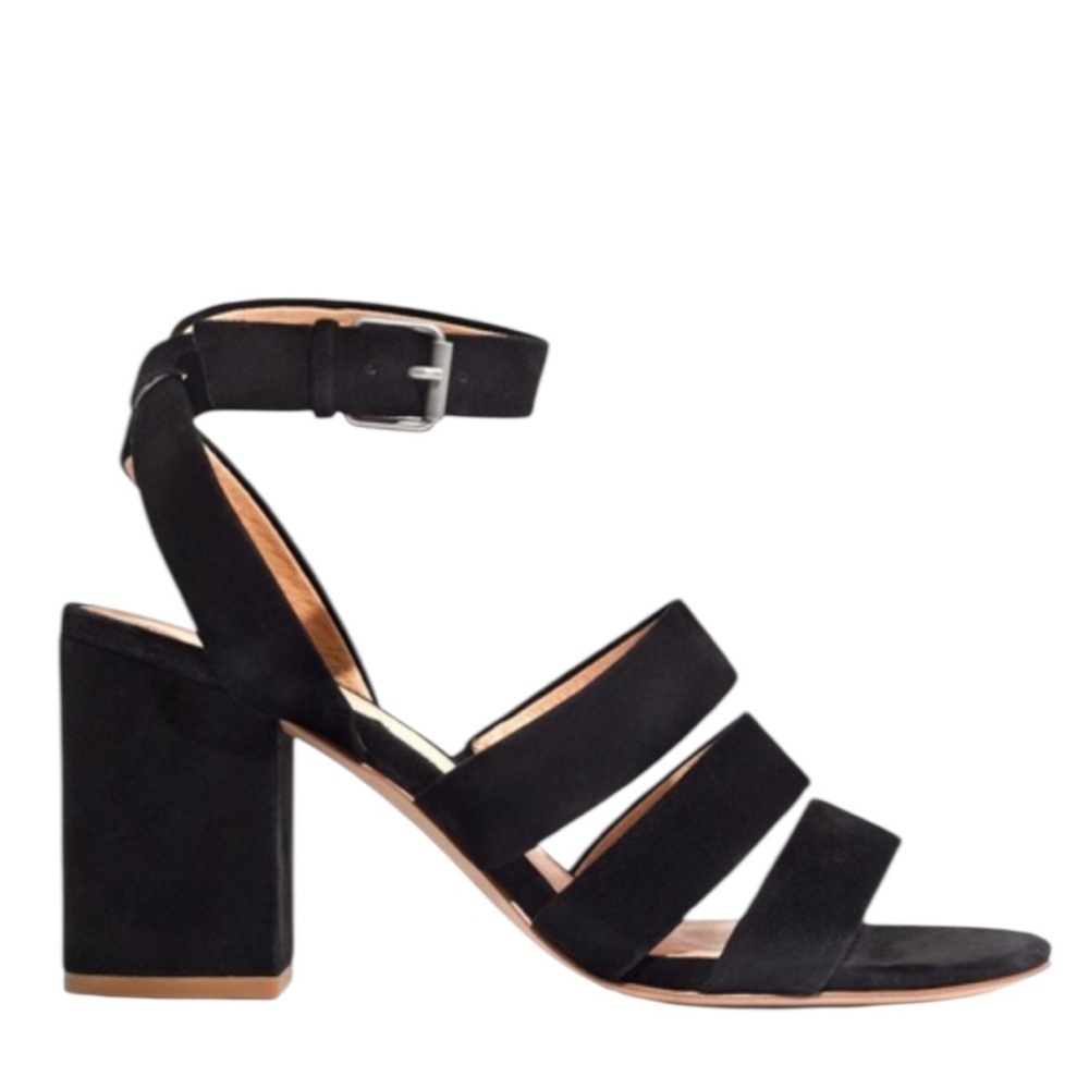 Madewell Maria Triple Strap Block Heel Suede Sandals Ankle Wrap Buckle Size 6